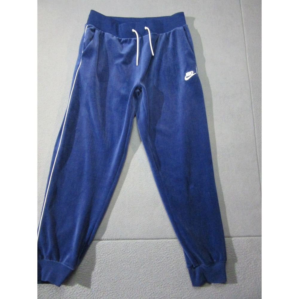Vtg Nike Joggers Womens Medium Blue Velour Stretch 90s Sportswear Striped Pants